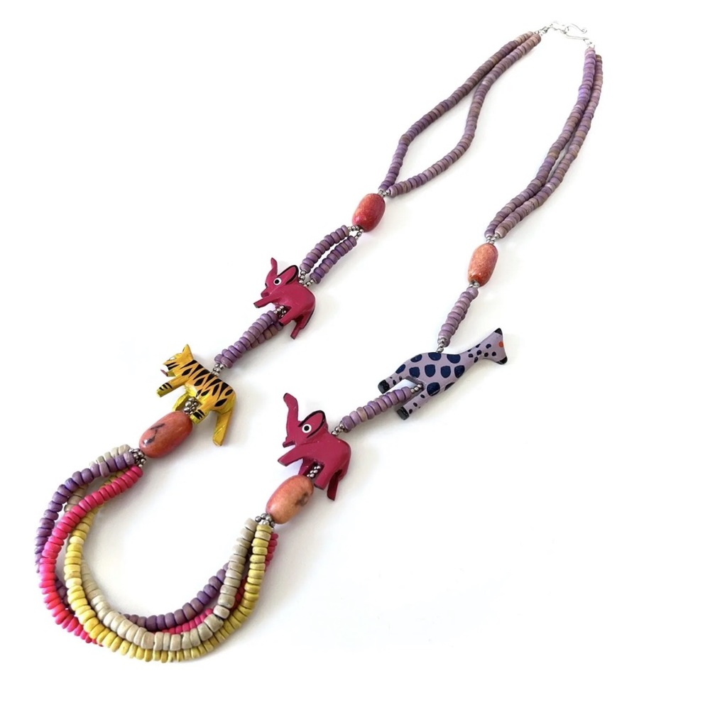 Unique Wooden Animal Beaded Necklace
